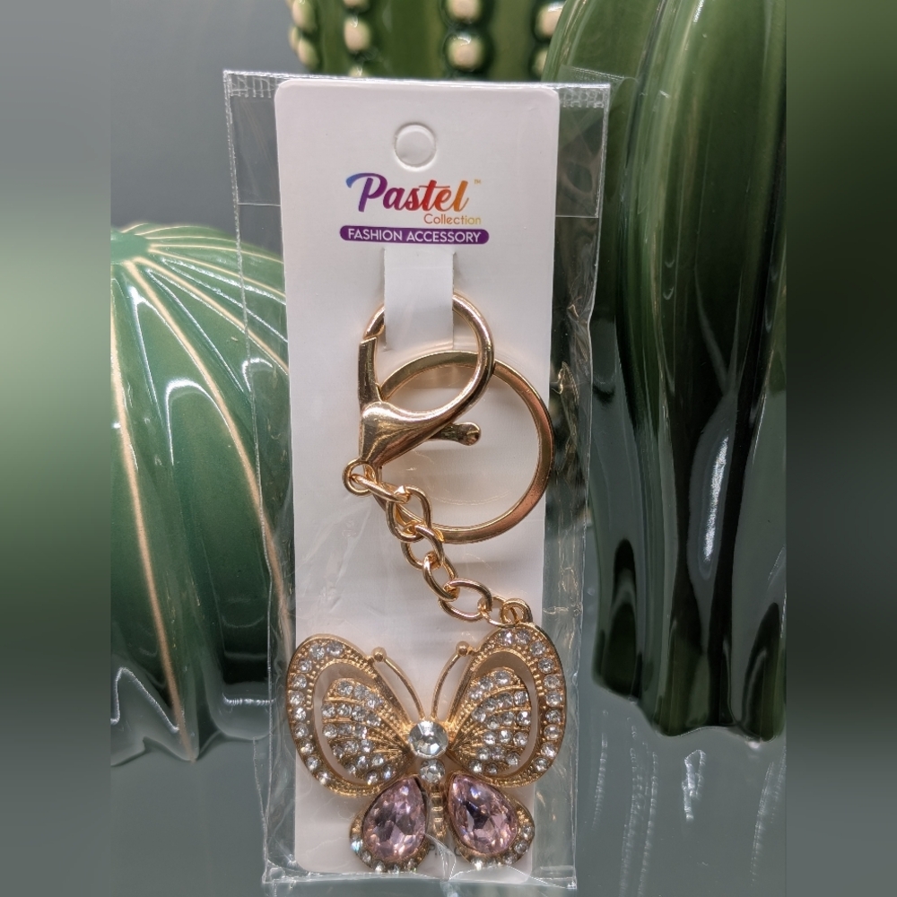 Gold W/Pink Butterfly Keychain/Bagcharm
